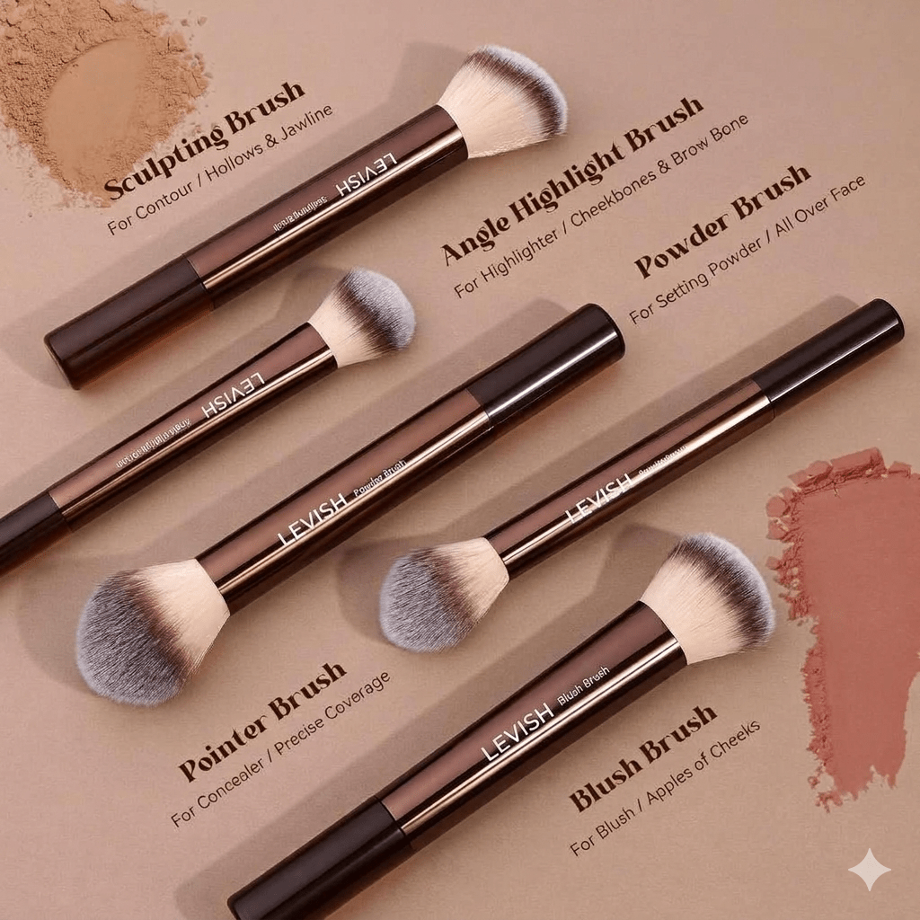 16PCS Makeup Brush Set Travel Makeup Brushes for Liquid Powder Contour Concealer Cream Cosmetics Blending Eyeshadow Eyeliner (Coffee)