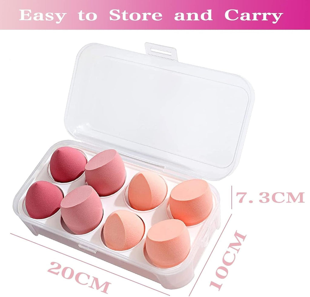 8-Pack Make up Sponge Set, Face Beauty Make Up Sponges Blender Makeup Eggs with Case Latex-Free Vegan Foundation Applicator Makeup Puff for Powder Cream