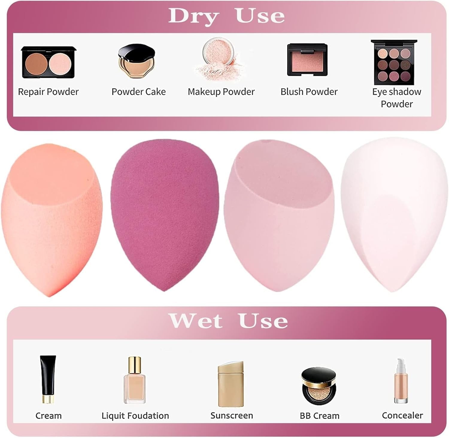 8-Pack Make up Sponge Set, Face Beauty Make Up Sponges Blender Makeup Eggs with Case Latex-Free Vegan Foundation Applicator Makeup Puff for Powder Cream