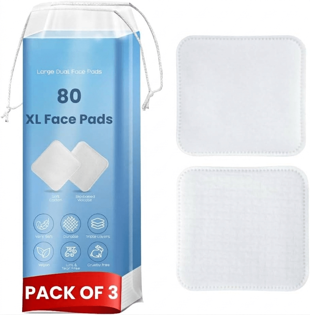 Cotton Pads Makeup for Face, 80 Large Dual Sided Makeup Remover Toner Micellar Water Pads, Lint & Tear Free, No Shedding, Triple Layers Skincare Pads, Textured & Ultra Soft Side - 1 Pack