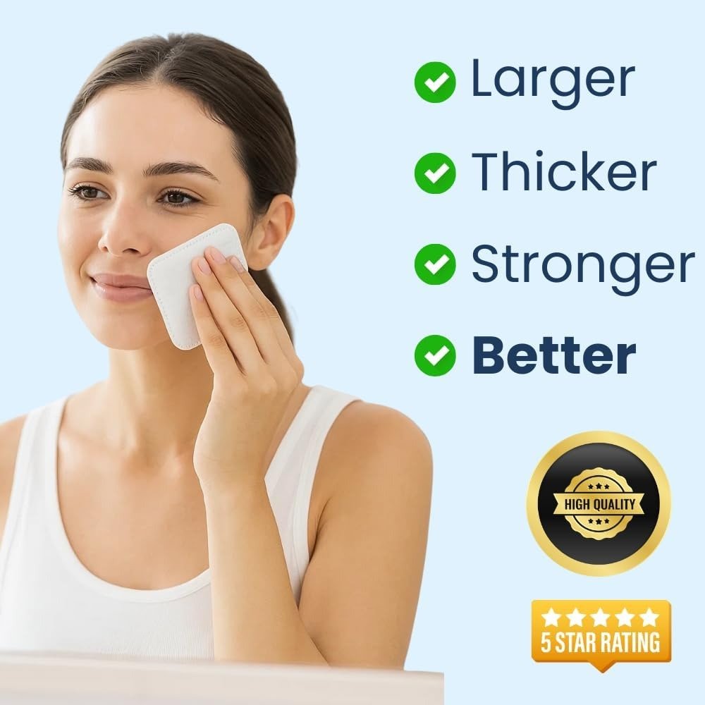 Cotton Pads Makeup for Face, 80 Large Dual Sided Makeup Remover Toner Micellar Water Pads, Lint & Tear Free, No Shedding, Triple Layers Skincare Pads, Textured & Ultra Soft Side - 1 Pack