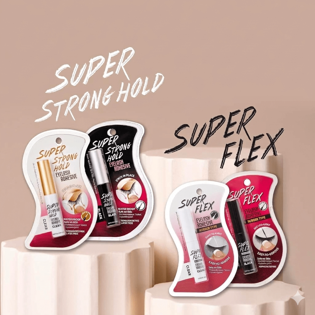 Super Strong Hold Eyelash Adhesive, Waterproof Long-Lasting Strip Lash Glue, Natural-Looking Allergy & Latex Free with Brush Applicator (Clear)