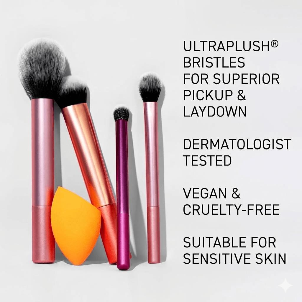The Everyday Essentials set from gives you 5 essential tools to master any look tapered, soft and fluffy bristles. Blend powder blush evenly for a smooth, natural look
