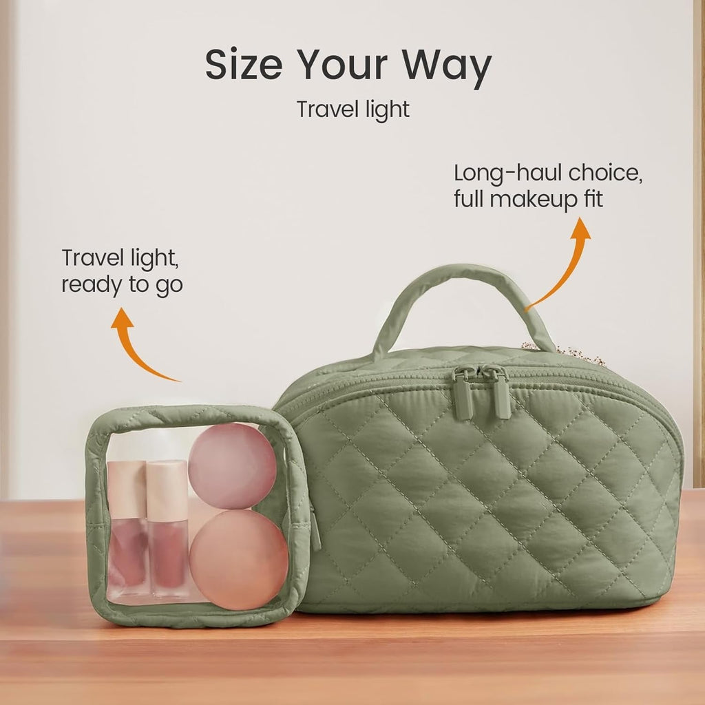 Waterproof Makeup Bag & Makeup Organizer - Travel Toiletry Bag, 180° Lay-Flat Large Cosmetic Case, Puffy Padded Travel Organizer for Brushes & Cosmetics, Perfect Valentine Gifts for Women