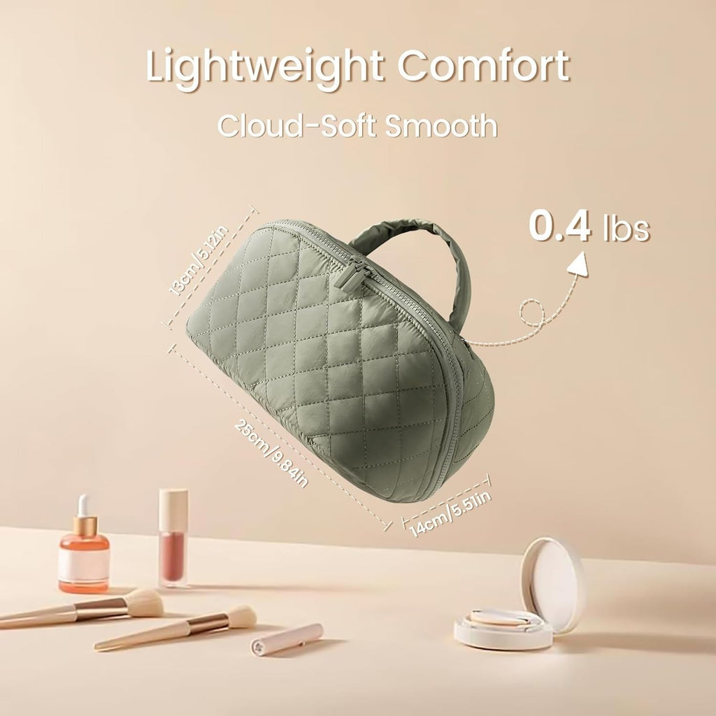Waterproof Makeup Bag & Makeup Organizer - Travel Toiletry Bag, 180° Lay-Flat Large Cosmetic Case, Puffy Padded Travel Organizer for Brushes & Cosmetics, Perfect Valentine Gifts for Women